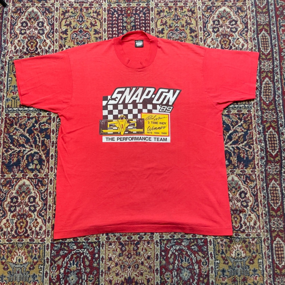 Vintage Snap On 89 Indy Winner Racing T‎ Shirt Men's XXL Red Screen Stars Best
